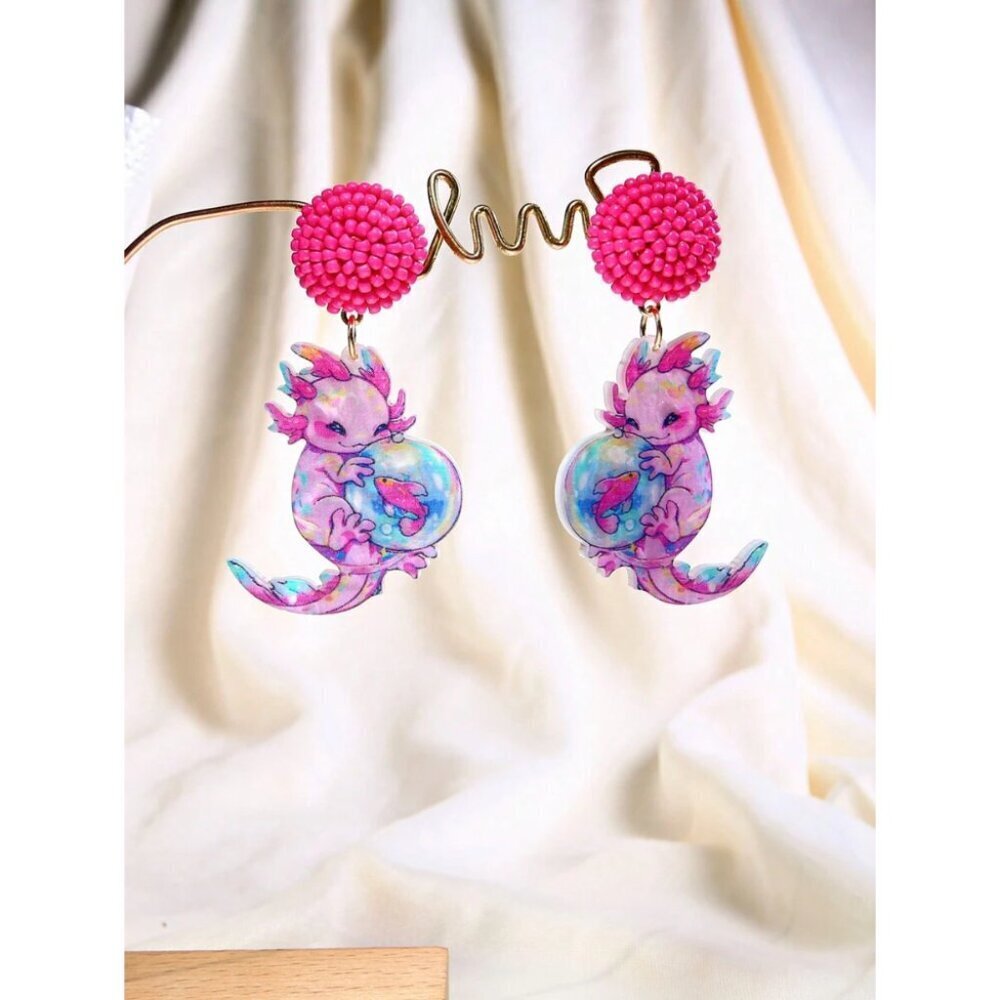 Funny Cute Statement Handmade Seed Bead Stud Earrings Creative Cartoon Kawaii